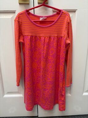 Hanna Andersson Hotchpotch Bright Pink Orange Stripe Floral Dress 6-7 size 120
